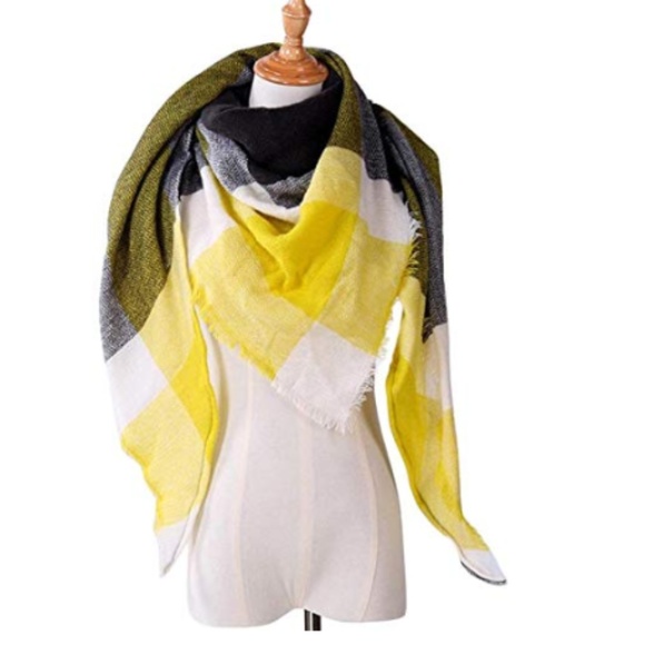 C.C. Boutique Accessories - 1 LEFT! Black & Yellow Fringed Check Blanket Scarf